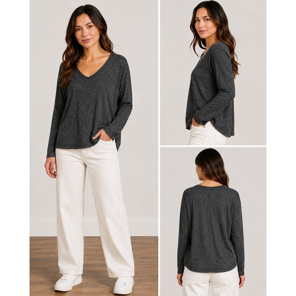 Old Navy Heathered Charcoal Gray V-Neck Long Sleeve Tee Top L